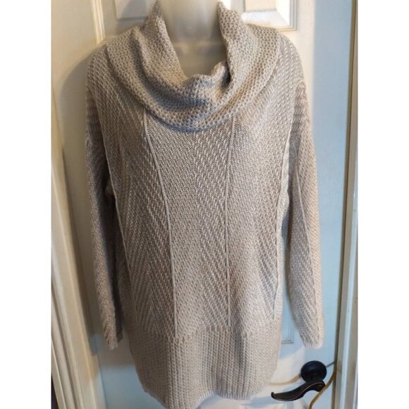 Eight Eight Eight Sweater Beige Cowl Neck 100% Cotton Sz L Anthropology - Picture 1 of 9